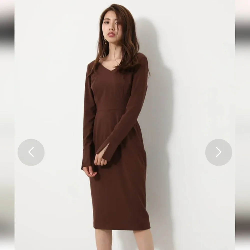 Rienda Japan Onee Gyaru Fitted Brown Dress Back Buttons And Pleated Panel - Picture 2 of 16